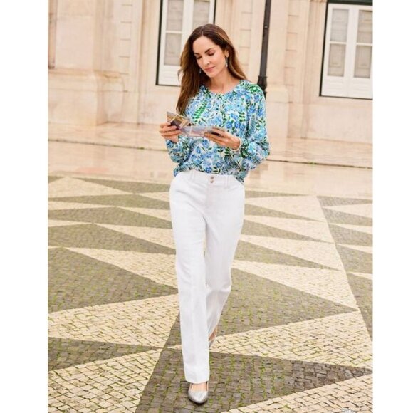 Talbots Blue Climbing Floral Popover Smocked Blouse - L - Picture 12 of 13